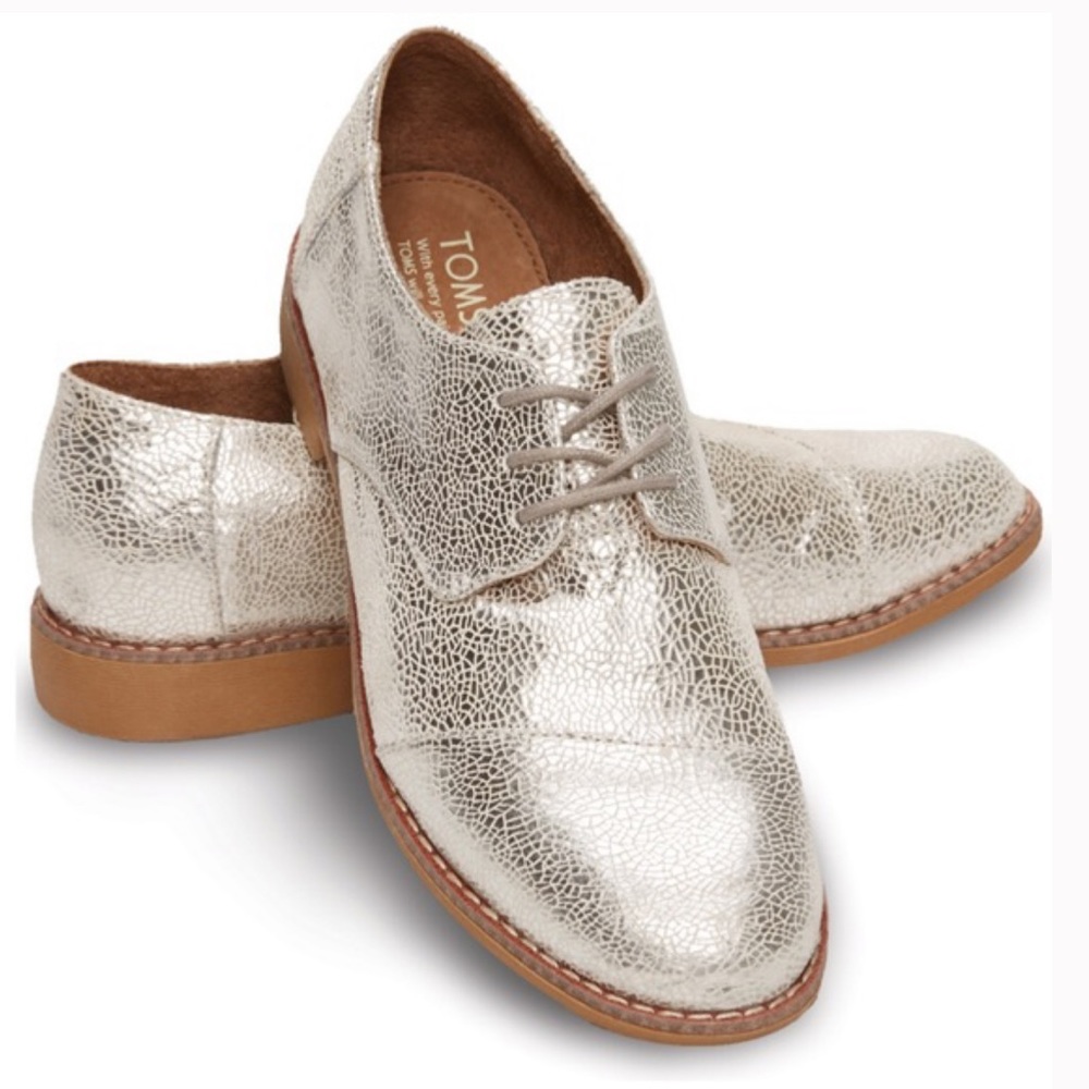 Toms Leather Brogue Metallic Lace Up Oxford Shoes